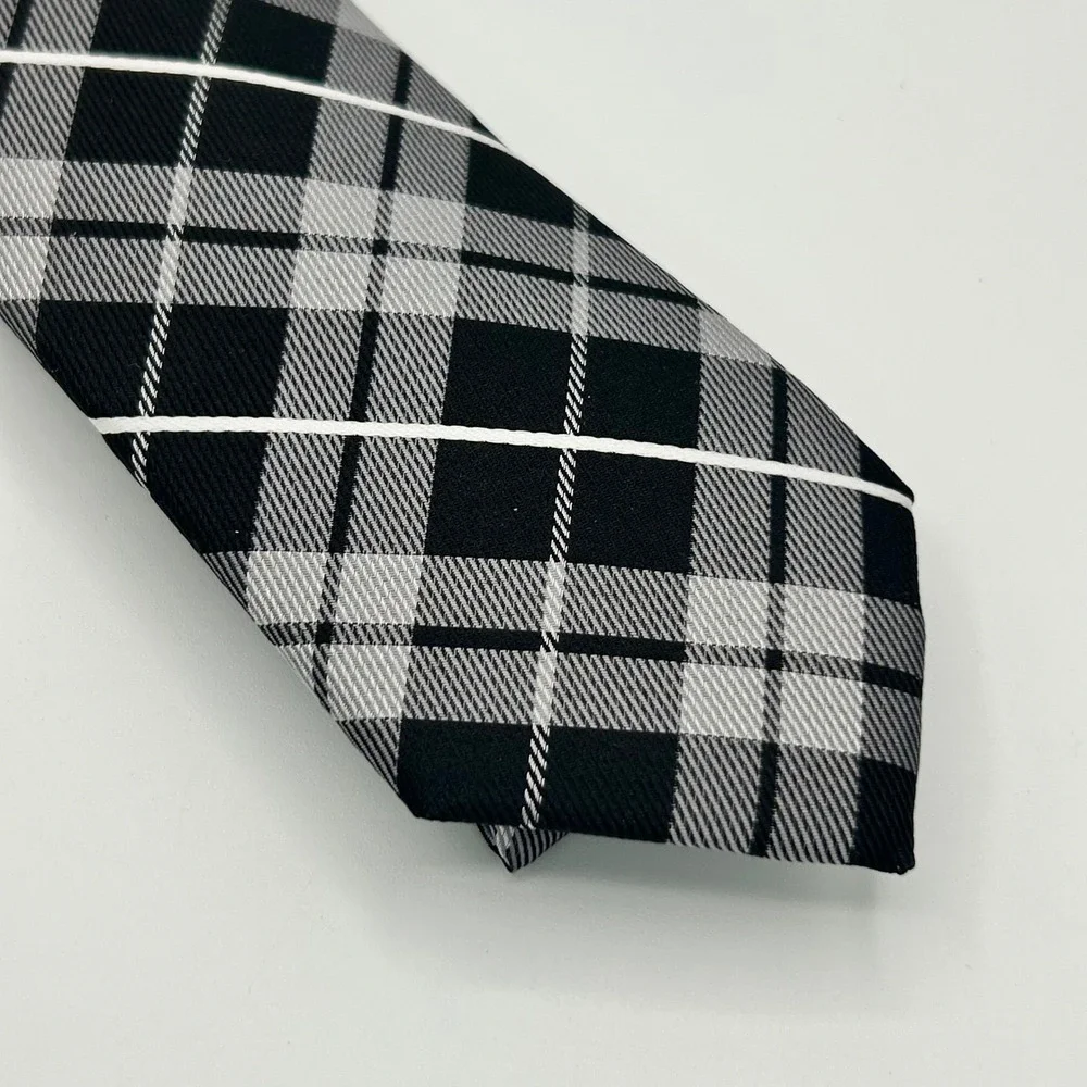 Chaps Mens Plaid Necktie Black White Grey Tartan Check Tie NWT